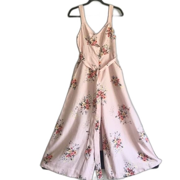 Anthropologie Akemi + Kin Adia Jumpsuit Light Pink Floral Linen Blend Size 4 - Picture 8 of 15